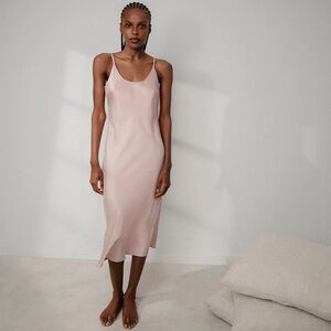 Lunya Washable 100% Silk Bias Slip Dress in Delicate Pink Small
